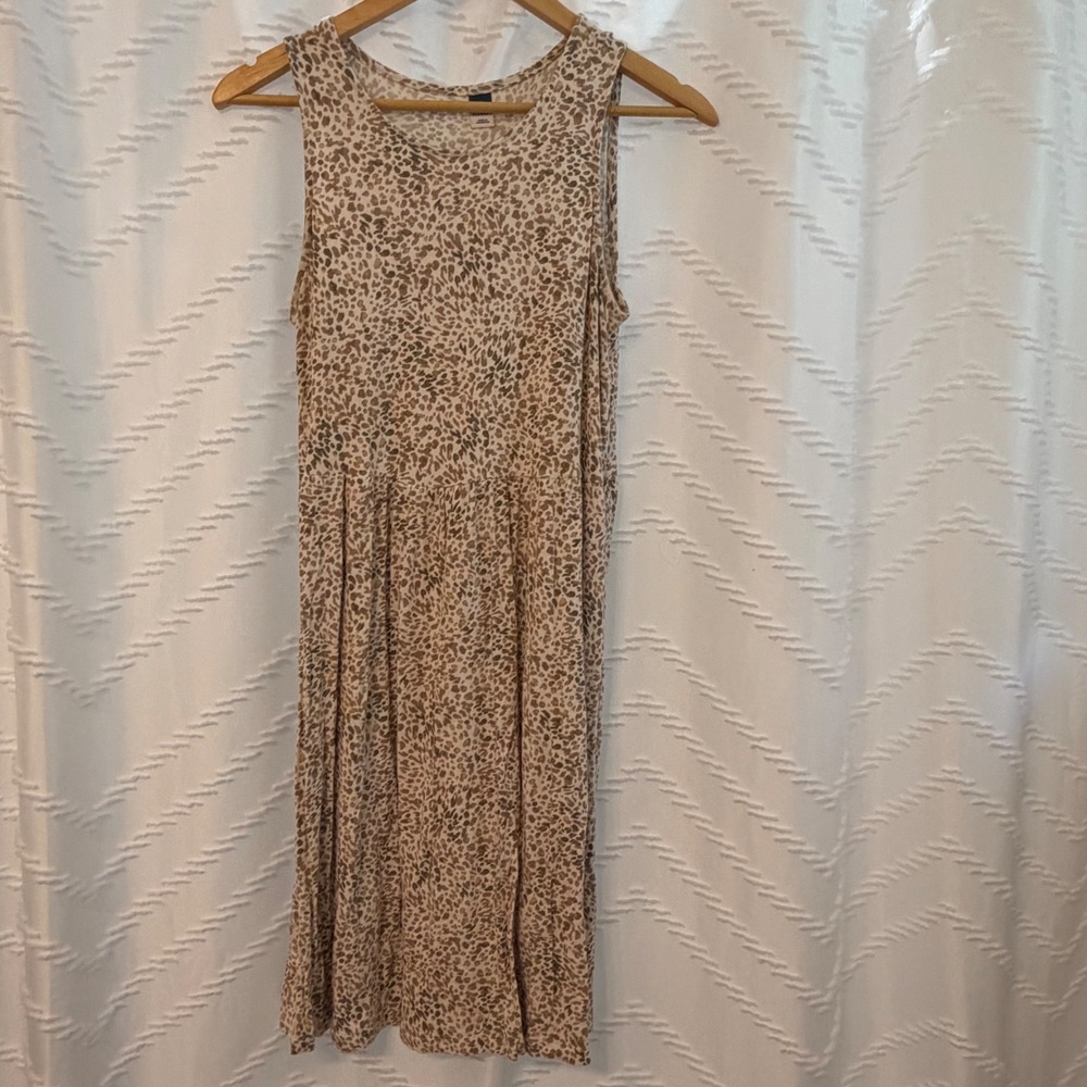 Old Navy Womens Small Leopard Print Sleeveless Fit and Flare Jersey Dress Tan